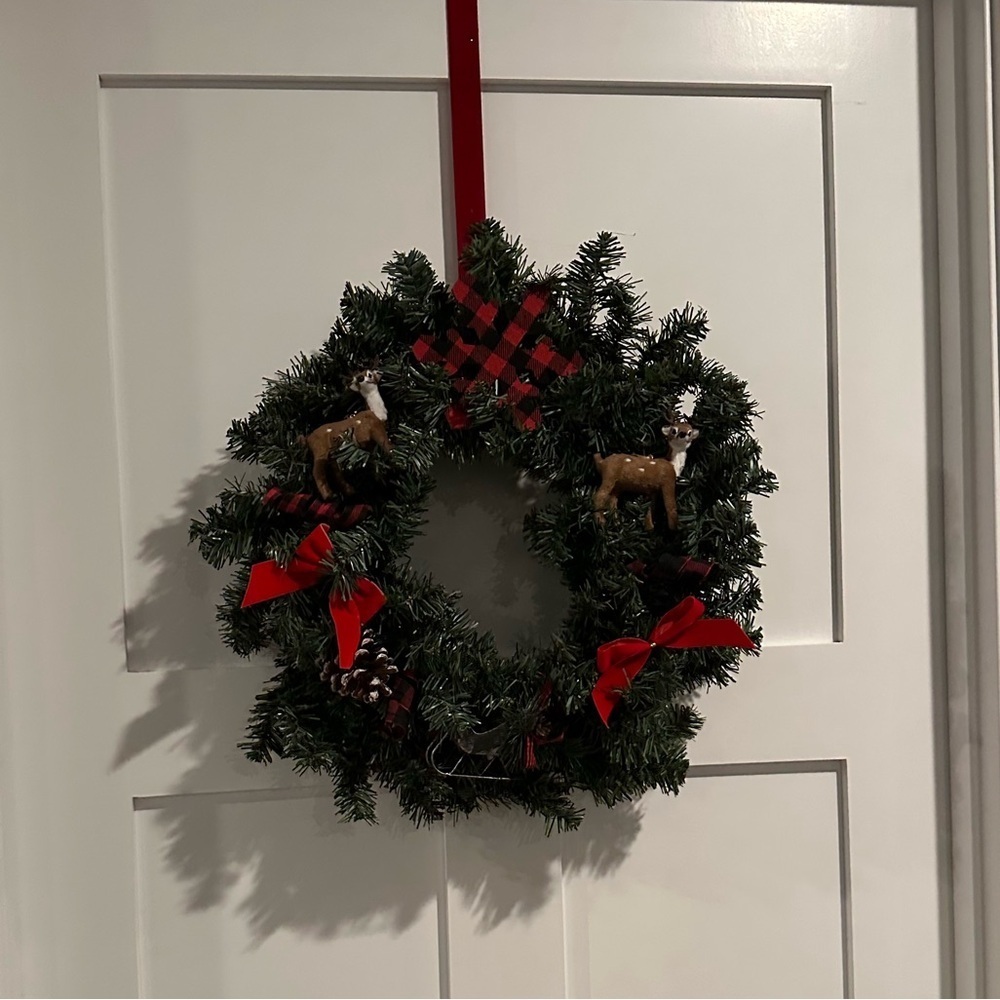Festive Handmade Holiday Wreath with Buffalo Plaid Accents - Picture 3 of 3